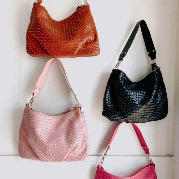 Remi Vegan Leather Hot Pink Woven Crossbody Shoulder Bag Barbiecore - Picture 6 of 6